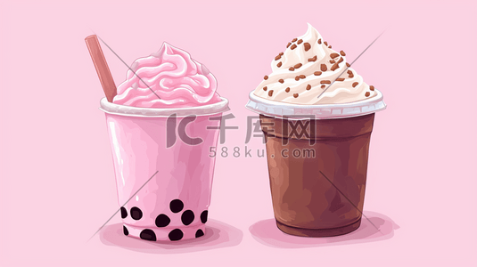 奶茶冰激凌插画图片_粉色冰激凌奶茶可爱插画17