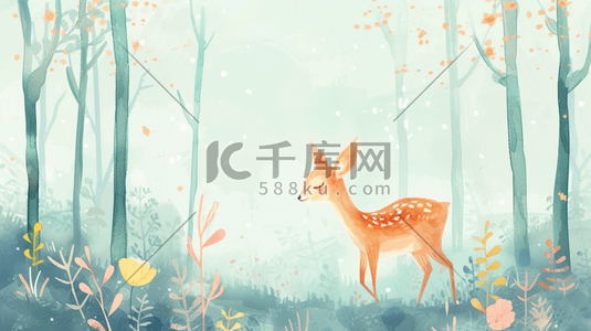 手绘卡通森林里小鹿的插画11