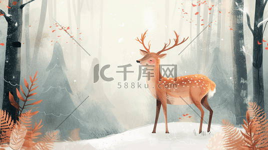 自然呵护插画图片_手绘卡通森林里小鹿的插画12