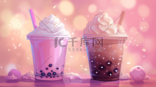 冰激凌奶茶插画图片_粉色冰激凌奶茶可爱插画20