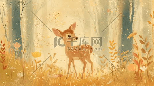 手绘卡通森林里小鹿的插画2