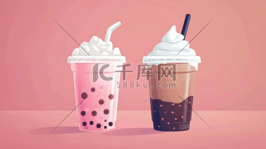 冰激凌奶茶插画图片_粉色冰激凌奶茶可爱插画12