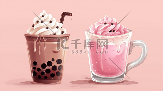 奶茶冰激凌插画图片_粉色冰激凌奶茶可爱插画18