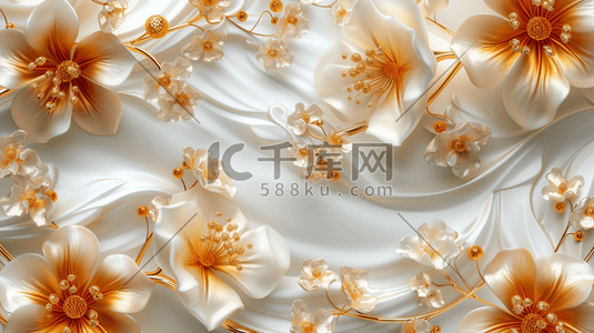 白色花朵简约插画图片_白色欧式简约花朵金属质感的插画17