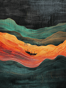 福州海峡插画图片_中国风河中的一叶扁舟插画15