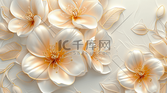 白色欧式简约花朵金属质感的插画8