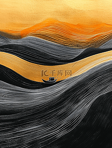 中国风纹理质感插画图片_中国风河中的一叶扁舟插画3