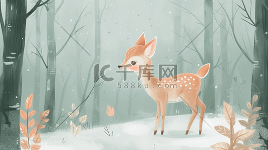 手绘卡通森林里小鹿的插画21