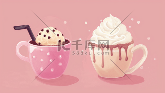 粉色冰激凌奶茶可爱插画19