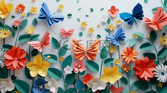 折纸铃铛插画图片_扁平化彩色折纸蝴蝶花朵的插画14