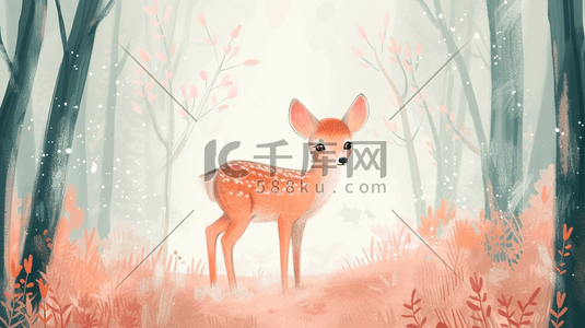 手绘卡通森林里小鹿的插画3