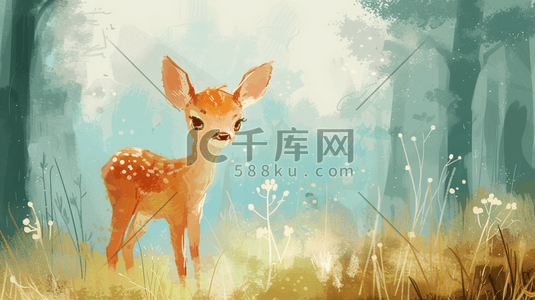 自然呵护插画图片_手绘卡通森林里小鹿的插画23