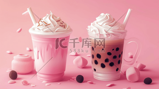 奶茶冰激凌插画图片_粉色冰激凌奶茶可爱插画7