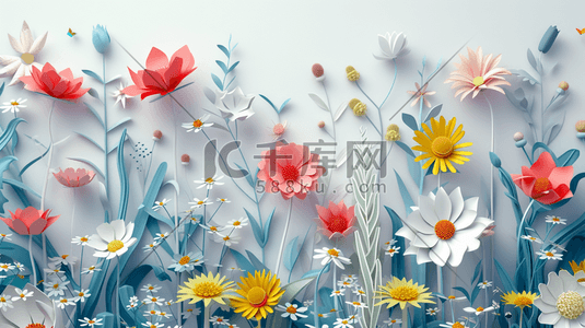 纸折花朵插画图片_五颜六色平面手工花朵花束的插画11