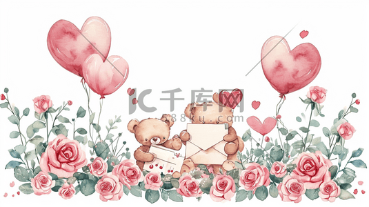 可爱小花朵插画图片_简约唯美可爱小熊爱心气球的插画5