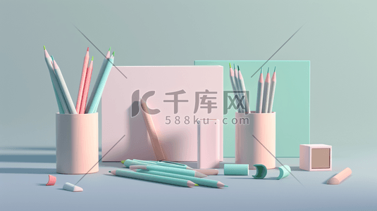 简约清新学习插画图片_简约清新桌面摆放文具用品的插画6