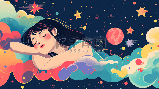 夜空渐变插画图片_花丛中睡美人插画8