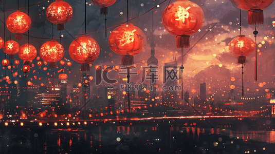 书香飘万家插画图片_扁平化中国春节过年街道挂灯笼的插画2