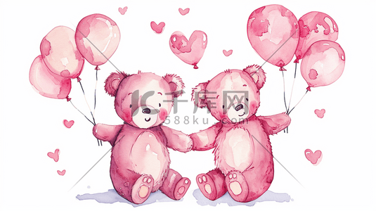 简约唯美手绘两只可爱小熊牵手气球插画14