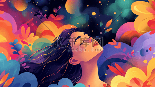 夜空渐变插画图片_花丛中睡美人插画4