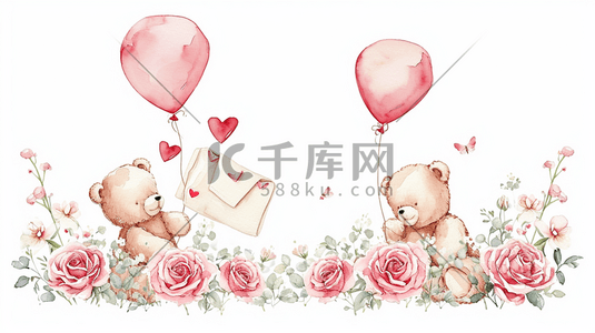 简约唯美可爱小熊爱心气球的插画7