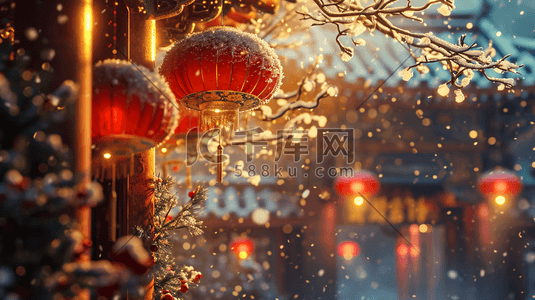 中国古代庭院冬季下雪的场景插画13