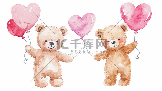 图案小插画图片_简约唯美手绘两只可爱小熊牵手气球的插画7