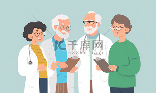 老年女性插画图片_医生给老年夫妻健康检查