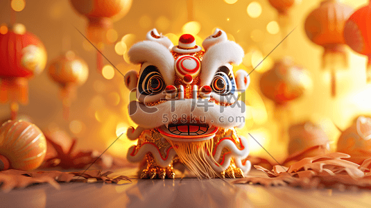 红色舞狮插画图片_传统节日舞狮背景7