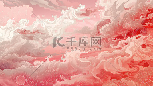 中国风图案插画图片_祥云图案浅红色中国风插画设计