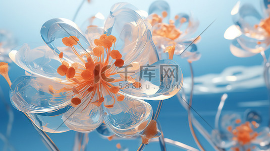 玻璃纹理浮雕水晶花朵插画图片