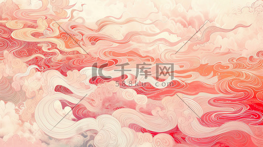红色新年图案插画图片_祥云图案浅红色中国风插画