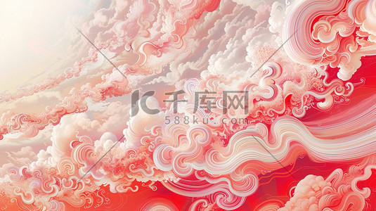 红色新年图案插画图片_祥云图案浅红色中国风插图