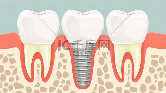 牙齿口腔插画图片_种植牙特写平面插画