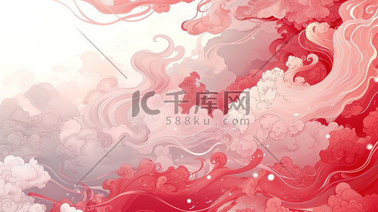 中国风图案插画图片_祥云图案浅红色中国风图片
