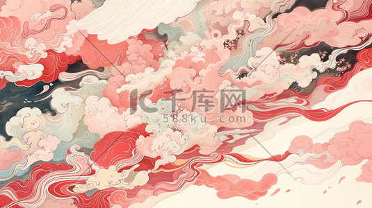 红色新年图案插画图片_祥云图案浅红色中国风插画