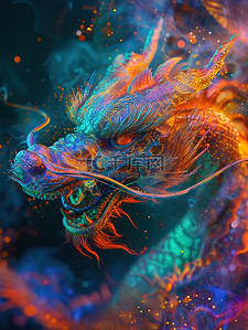 发光科幻插画图片_中国龙发光粒子科幻矢量插画