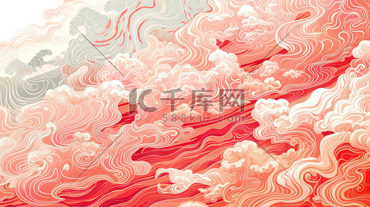 红色新年图案插画图片_祥云图案浅红色中国风插画海报