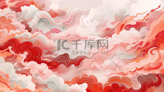 中国风图案插画图片_祥云图案浅红色中国风插画