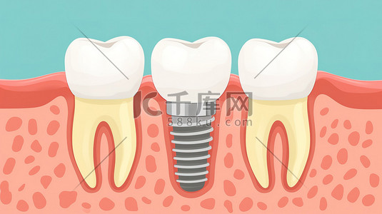 牙齿口腔插画图片_种植牙特写平面插画