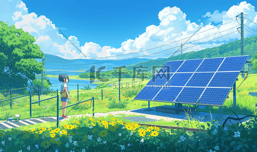 乡村新能源插画图片_乡村建筑中的太阳能光伏板