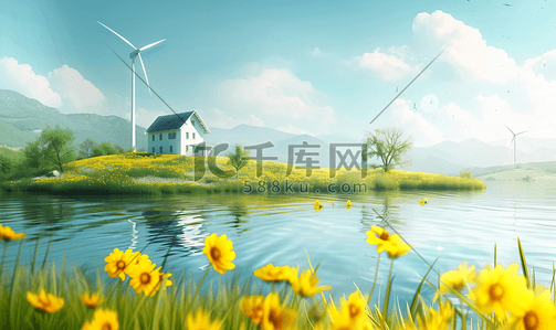 发电太阳能插画图片_太阳能发电和风力发电