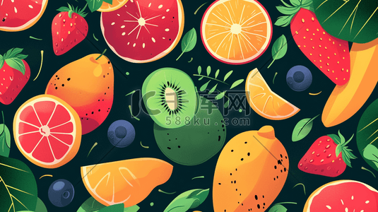 物料堆放插画图片_卡通彩色五颜六色水果的插画11