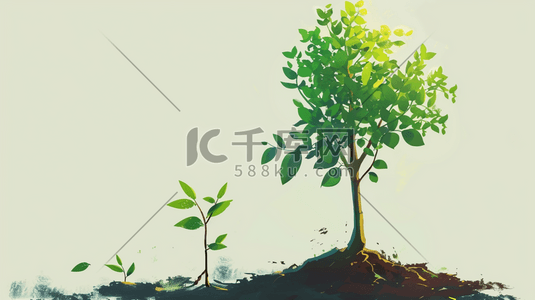 土壤与种子插画图片_春天户外土壤植树小树发芽的插画7
