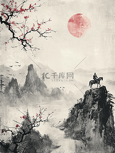中国中式国画艺术山水风景插画1