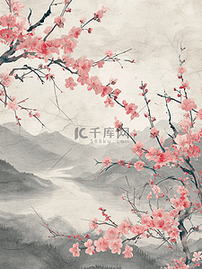 中式国画春天山水的插画1