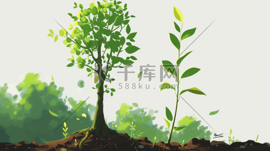 春天户外土壤植树小树发芽的插画20