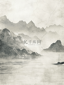 国画艺术黑白色山水风景插画45