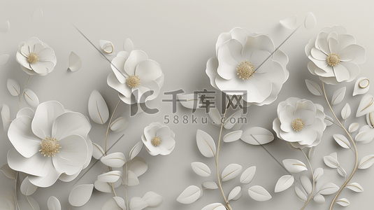 简约墙面上立体花朵花纹装饰的插画15