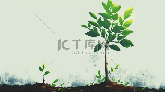春天户外土壤植树小树发芽的插画3
